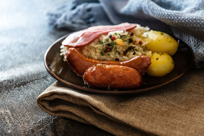 Close-up of food in plate on table