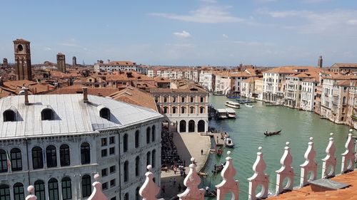 High angle view of buildings in city