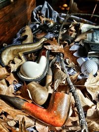 Close-up of rusty objects