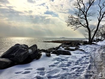 Scenic view of sea against cloudy sky