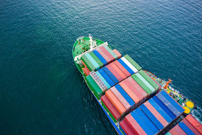 High angle view of ship in sea