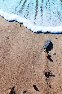 High angle view of sand on beach