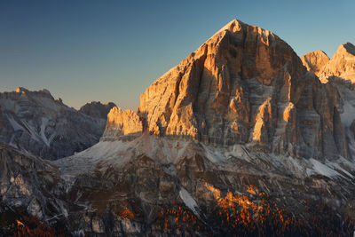 Scenic view of rocky mountains against clear sky