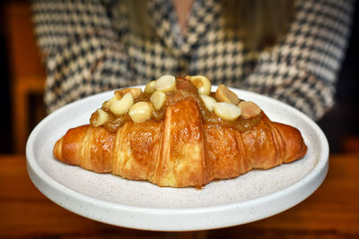Close-up of breakfast in plate on table