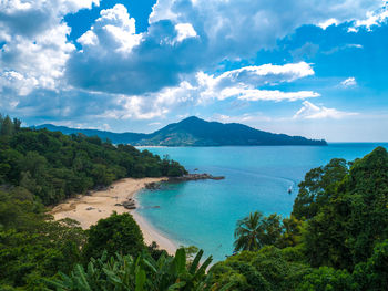 Scenic view of bay against sky
