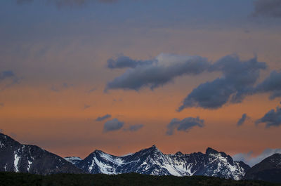 Scenic view of mountains against sky during sunset