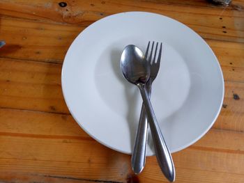 High angle view of empty plate on table