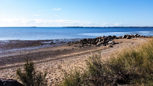 Scenic view of beach against sky