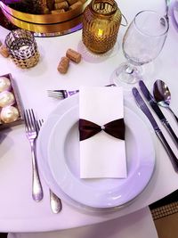 High angle view of breakfast on table