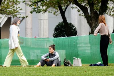 Rear view of couple standing in park