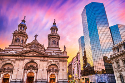 Chile, santiago de chile - plaza de armas, main square at twilight colored sky, chilean capital.