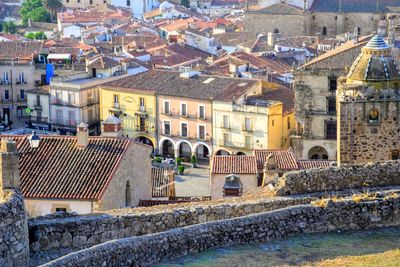 High angle view of buildings in city