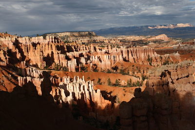Panoramic view of rock formations against cloudy sky