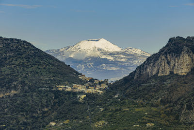 Scenic view of snowcapped mountains against sky