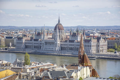 High angle view of buildings in city