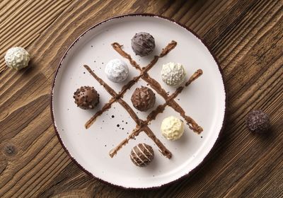 High angle view of food in plate on table
