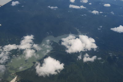 High angle view of clouds over mountain
