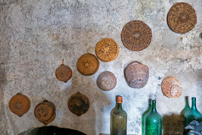 Directly above shot of bottles on table