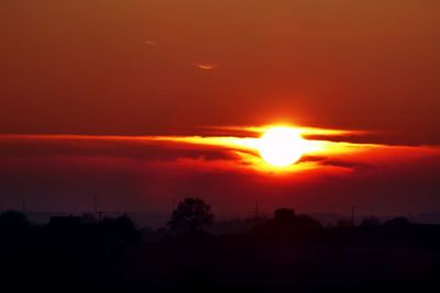 Silhouette trees against orange sky during sunset