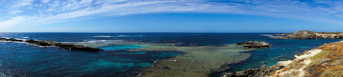 Scenic view of sea against blue sky