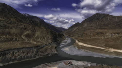 Scenic view of mountain against cloudy sky