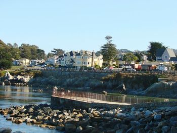 View of harbor against clear sky