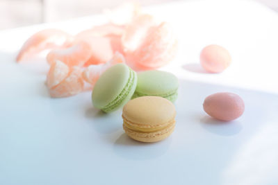 Close-up of multi colored candies on table