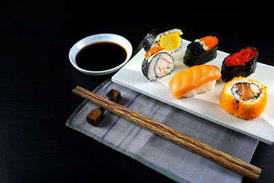 High angle view of sushi in plate
