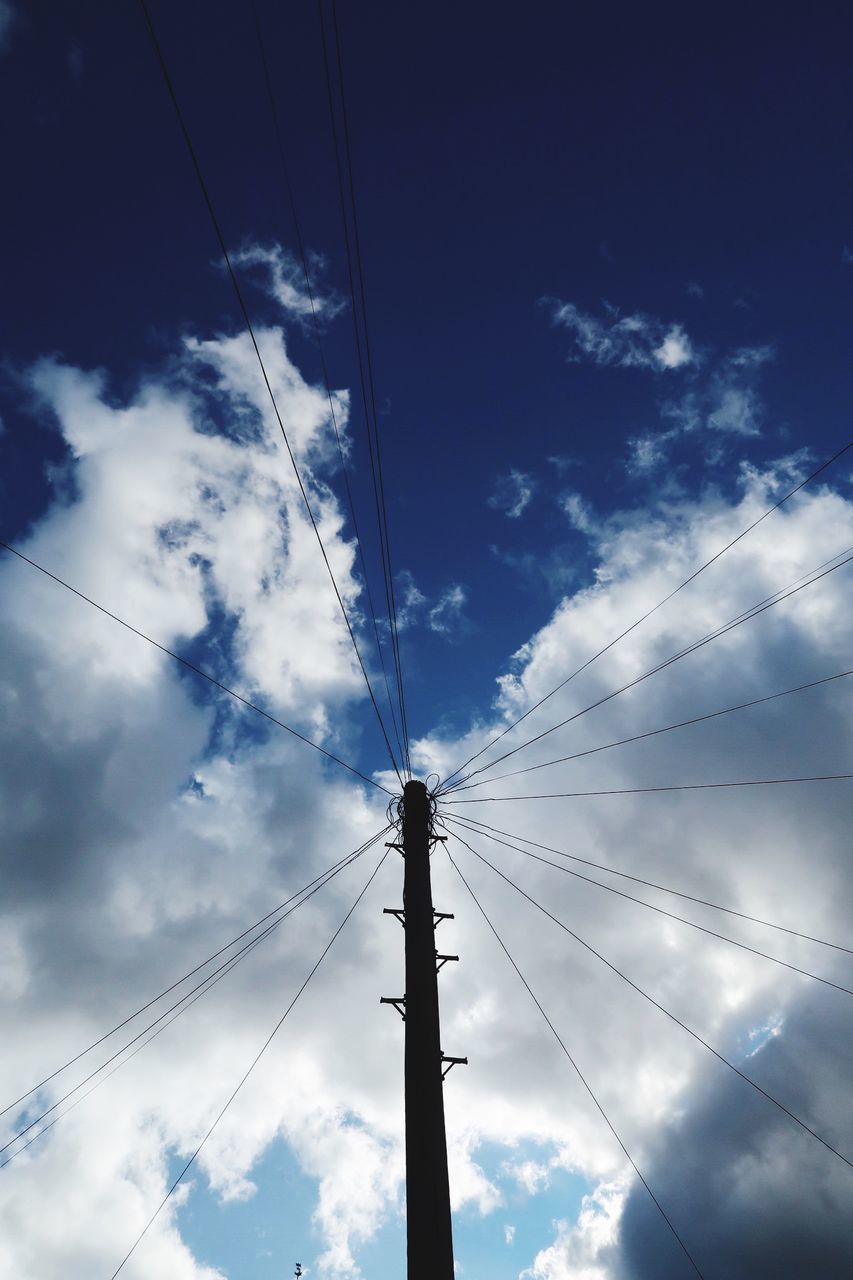 LOW ANGLE VIEW OF ELECTRICITY PYLON AGAINST BLUE SKY