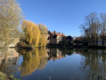 Reflection of trees in lake against sky