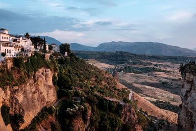 Panoramic view of landscape and mountains against sky