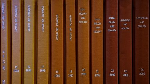 Full frame shot of books in shelf