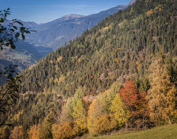 Scenic view of mountains against sky during autumn