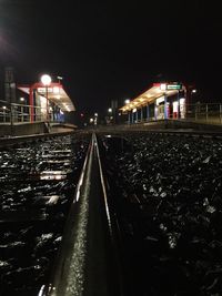 Surface level of railway tracks at night