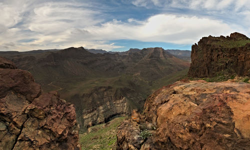 Scenic view of rocky mountains against sky