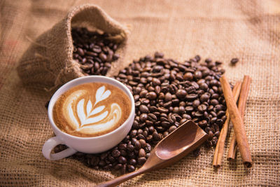 Close-up of coffee cup over black background