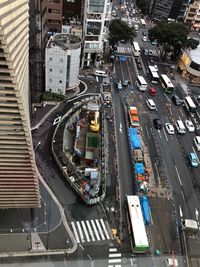 High angle view of traffic on road in city