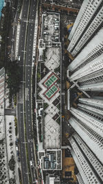 High angle view of street amidst buildings in city