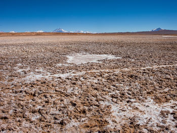 Scenic view of desert against clear blue sky