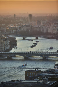 High angle view of london at sunset