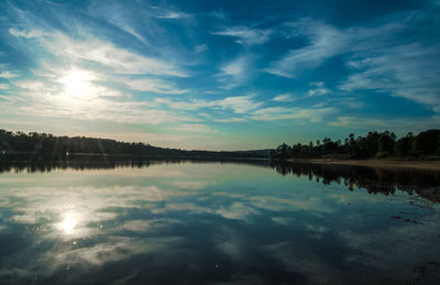 Scenic view of lake against sky during sunset