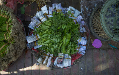 High angle view of vegetables for sale in market