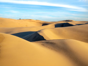 Sand dunes in desert against sky