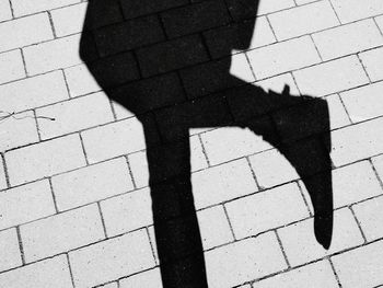 High angle view of shadow on tiled floor