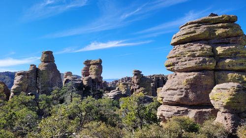 Low angle view of rock formation against sky