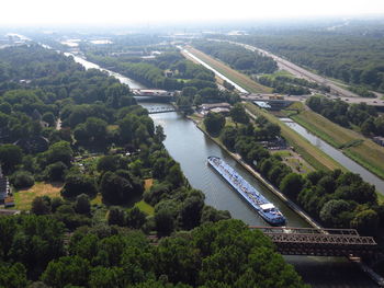 High angle view of bridge over river in city