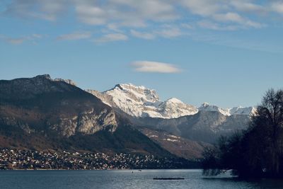 Scenic view of snowcapped mountains against sky