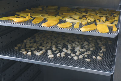 High angle view of various vegetables in kitchen