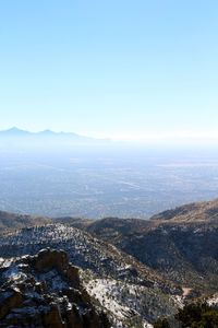 High angle view of city against clear sky