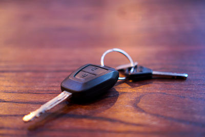Close-up of camera on table